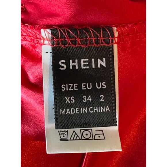 Shein Red Calvaya One Shoulder Tie Side Satin Top size XS - Picture 3 of 13